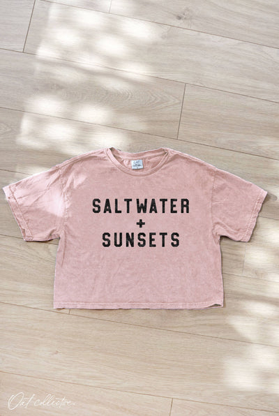 SALT WATER AND SUNSETS Cropped Mineral Graphic Top
