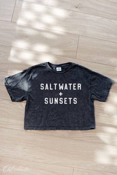 SALT WATER AND SUNSETS Cropped Mineral Graphic Top