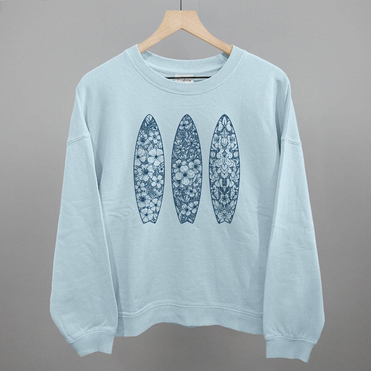 Ivy & Cloth - Blue Floral Surfboards: Nantucket Breeze / L / Oversized Boxy Crew 100% Cotton