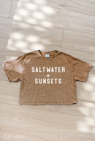 SALT WATER AND SUNSETS Cropped Mineral Graphic Top