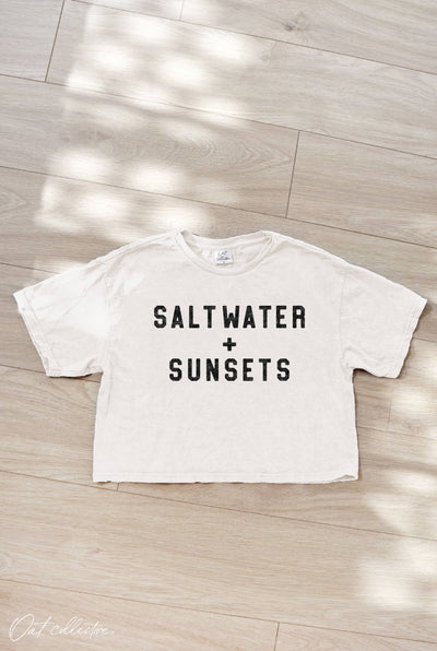 SALT WATER AND SUNSETS Cropped Mineral Graphic Top